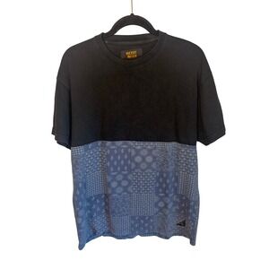 10 Deep Mens Paisley Patchwork Colorblock T-Shirt Black Grey/Blue Large